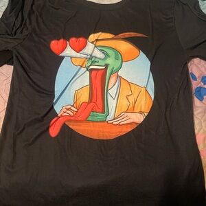 Black Graphic T-Shirt with Heart Eyes Design